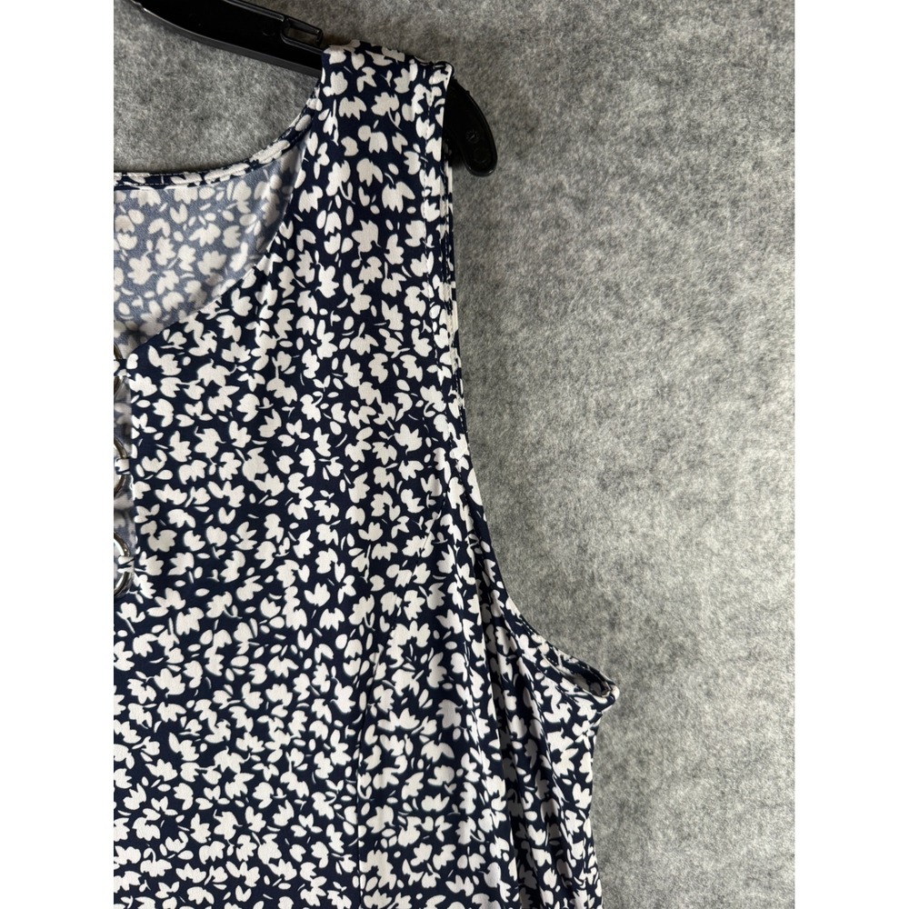 MSK Womens Navy Blue White Floral Sleeveless Maxi Dress Ring Detail XL - Picture 3 of 11